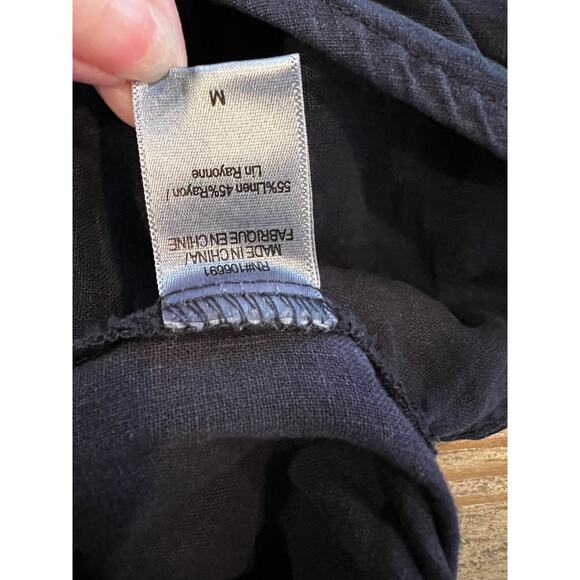 YFB Young Fabulous Broke Linen Cropped Knot Front Miranda Top Navy Blue M - Picture 8 of 8